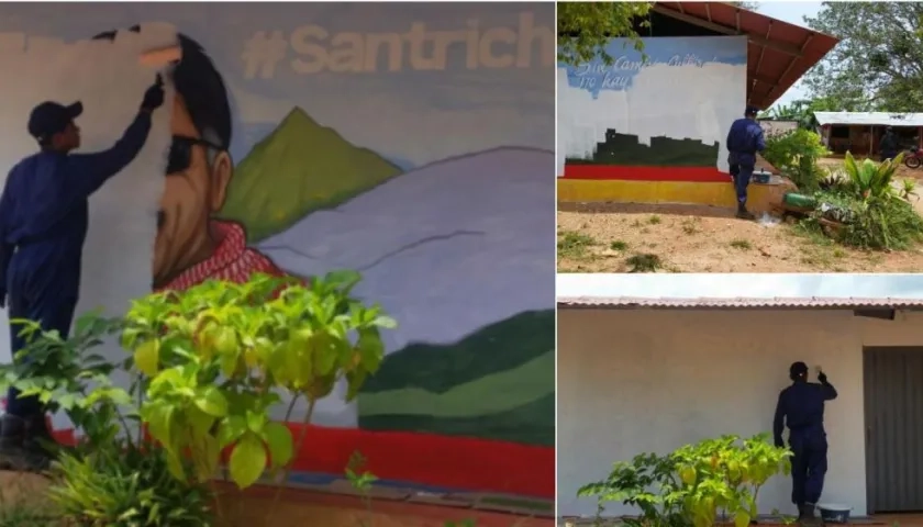 De blanco pintaron la pared donde había un mural de 'Jesús Santrich' en Tierra Grata, Cesar.