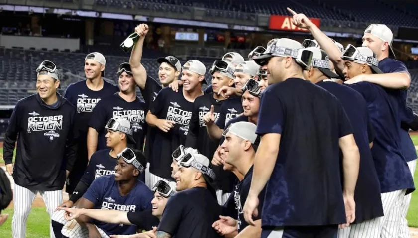 Celebración de los peloteros de los Yankees.