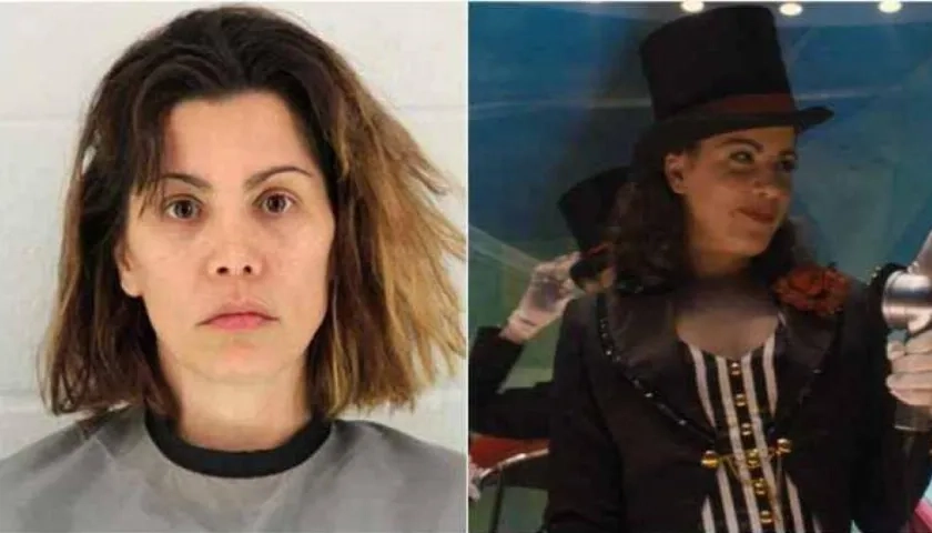 La actriz Mollie Fitzgerald al momento de su arresto y durante una escena de 'Capitán América'.