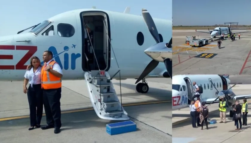 La Vicepresidenta de EZAir en la salida del primer vuelo Barranquilla-Curazao.