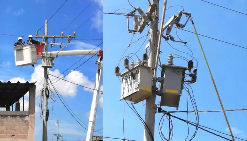 Operativo de desmonte del transformador instalado ilegalmente.