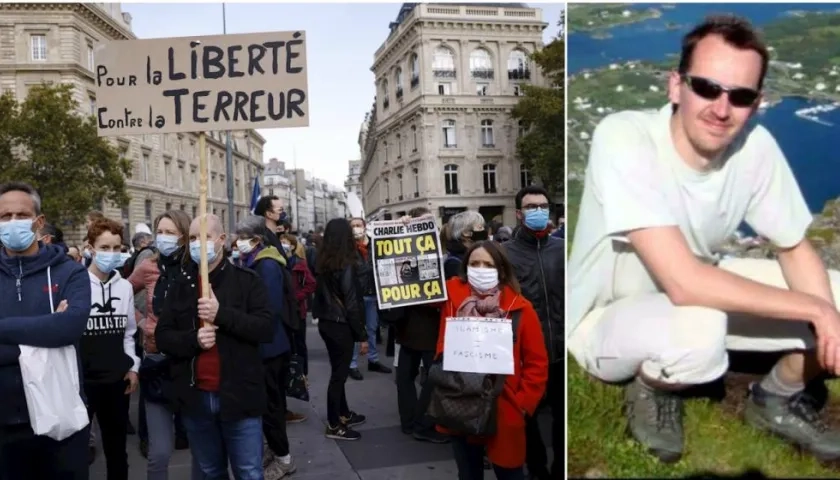 Samuel Paty, derecha, profesor decapitado por un extremista.