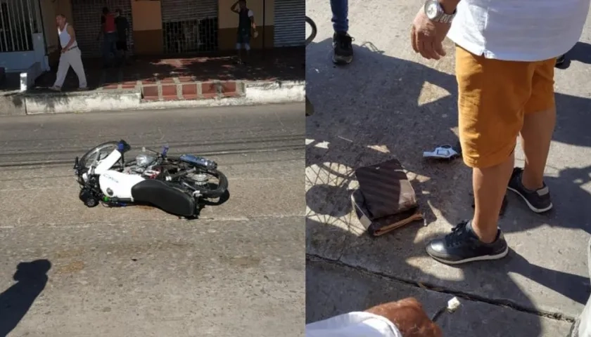 La motocicleta en la que se movilizaban los presuntos ladrones y el arma que le hallaron. 