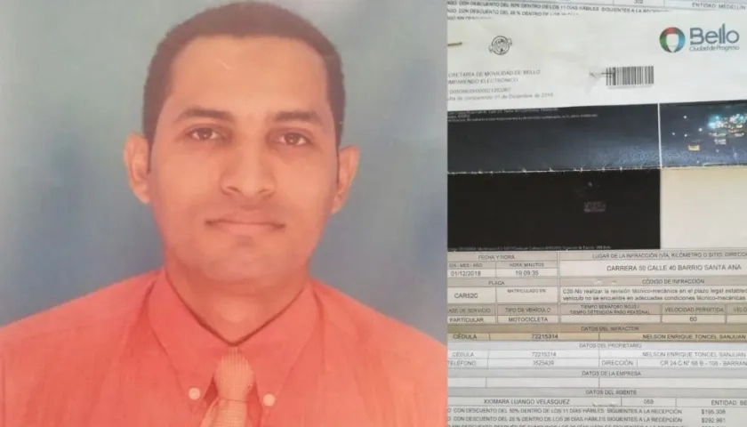 Nelson Enrique Toncel Sanjuan y uno de los comparendos.