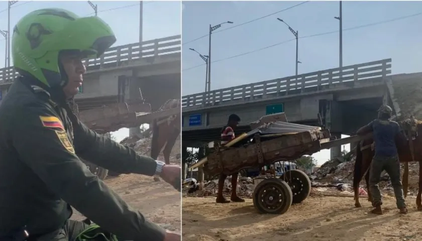 Este uniformado pasó al lado de los infractores, que siguieron botando basura.