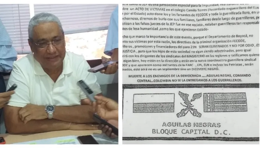 El secretario Luis Alberto Grubert y el panfleto.