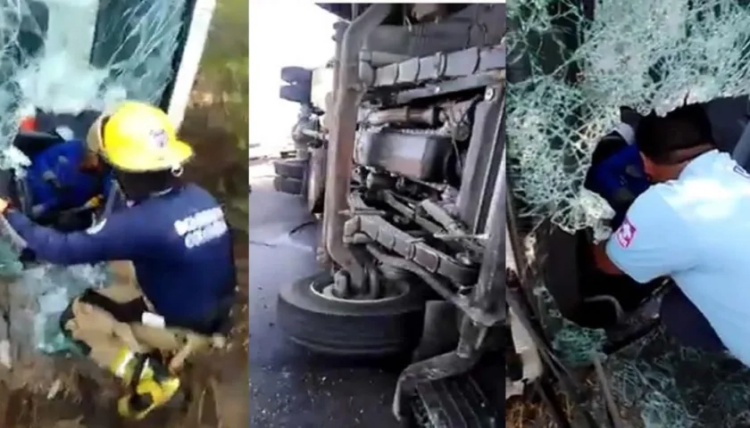 Camión que terminó volcado