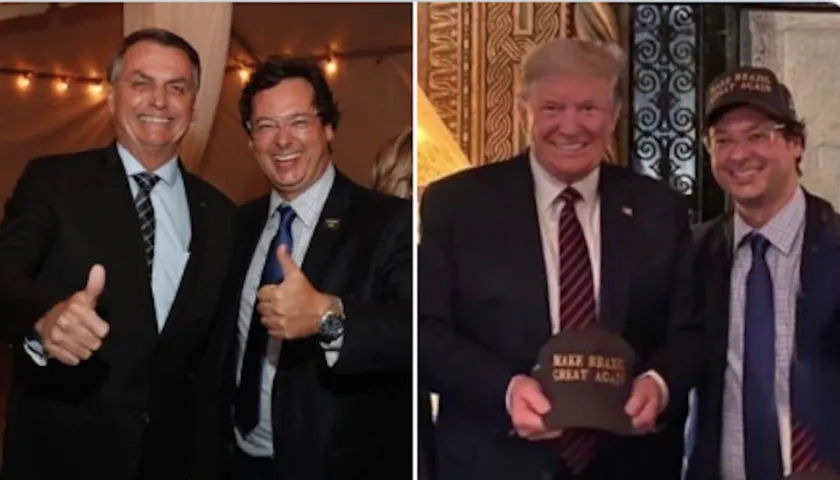 Fabio Wajngarten con Jair Bolsonaro y en otra foto con Donald Trump.