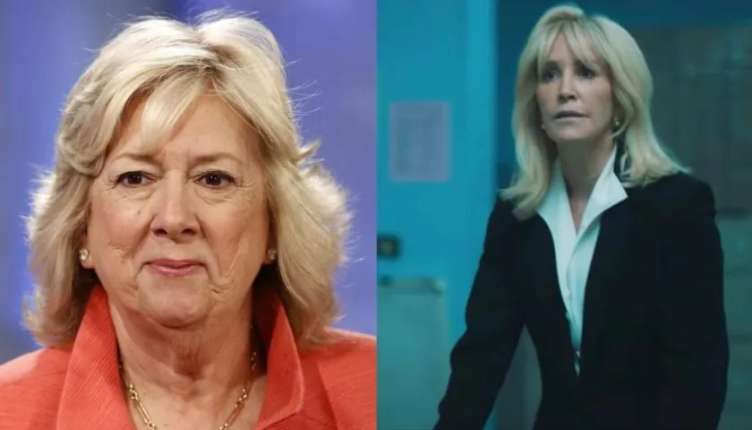 La exfiscal Linda Fairstein/la actriz Felicity Huffman interpretando a la demandante.
