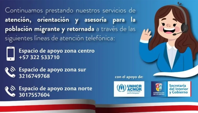 Líneas de urgencia para población migrante y retornada en el Atlántico.