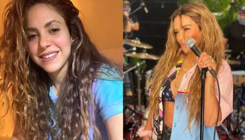 Las cantantes Shakira y Karol G.