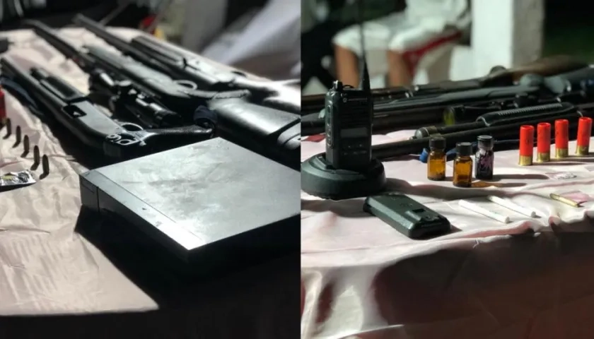 Armas y droga halladas.