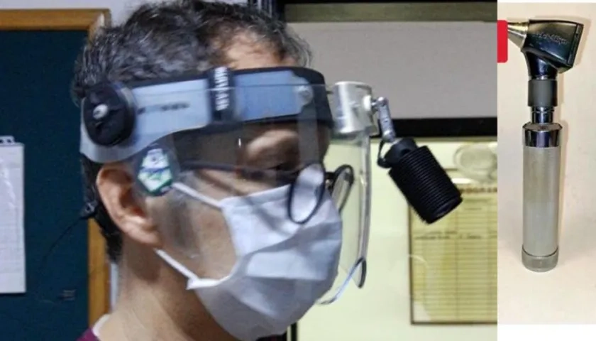 Este frontoluz adaptado a una careta y un otoscopio similar a este le fueron hurtados al médico.