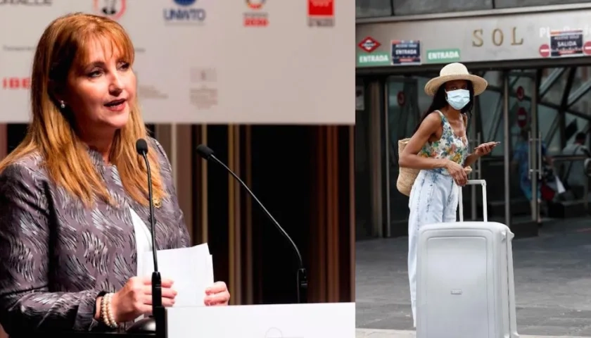 La presidenta y CEO de  WTTC, Gloria Guevara, izquierda, y una turista en Madrid.