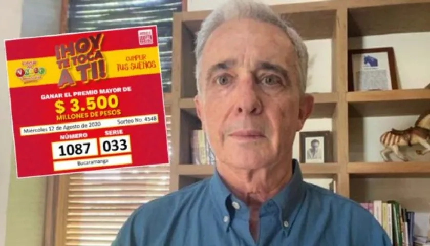 El número que ganó el premio y Álvaro Uribe Vélez.