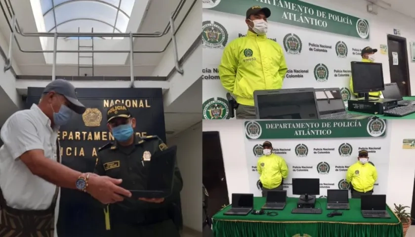 Los computadores recuperados en una zona enmontada de Calamar, Bolívar.