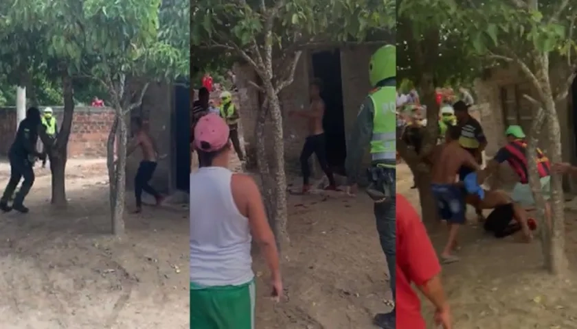 El agresor enfrentándose a los policías con el arma blanca en la mano.