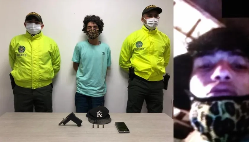 Alias 'Pichurria' tras ser capturado y una foto cuando manipulaba un celular hurtado y el aparato le tomó esta imagen. 