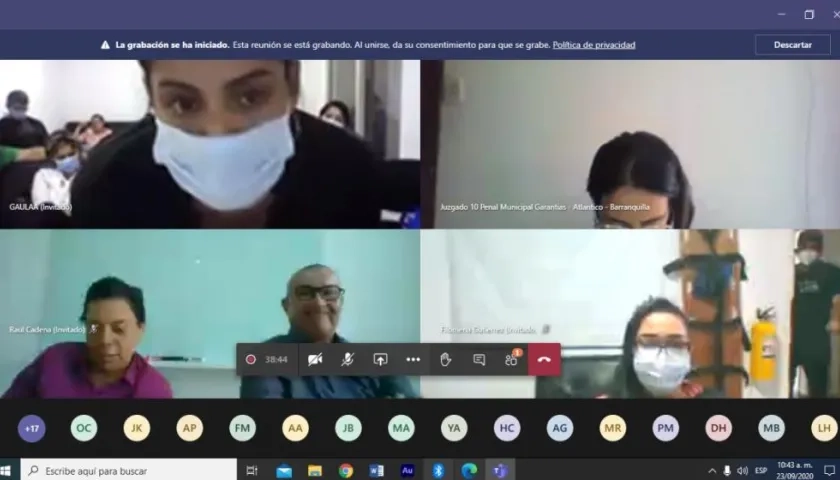 Aspecto de la audiencia virtual en el caso de la presunta defraudación de Colpensiones. 