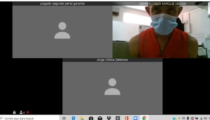 John Frey Villa García, alias ‘El Nariz’ o ‘Orejas’, durante la audiencia virtual. 