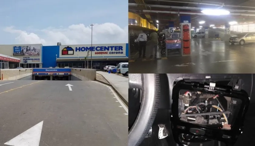 Imagen del Homecenter, el parqueadero y el carro.