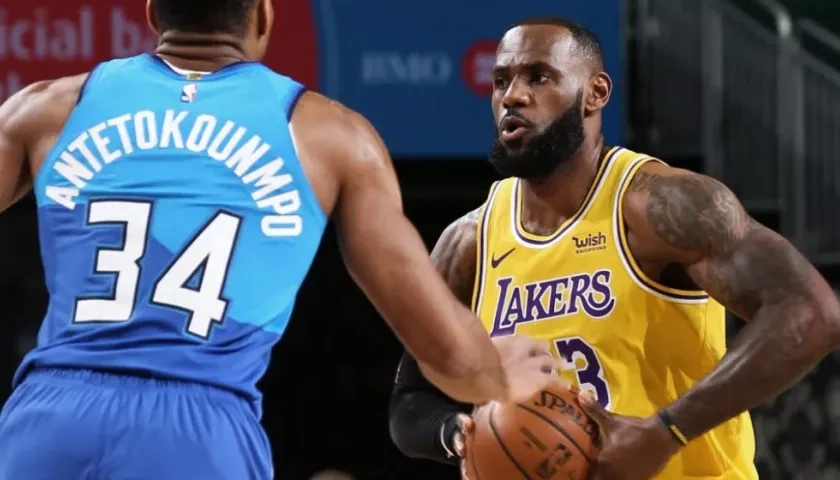 LeBron James ante la marca de Giannis Antetokounmpo.