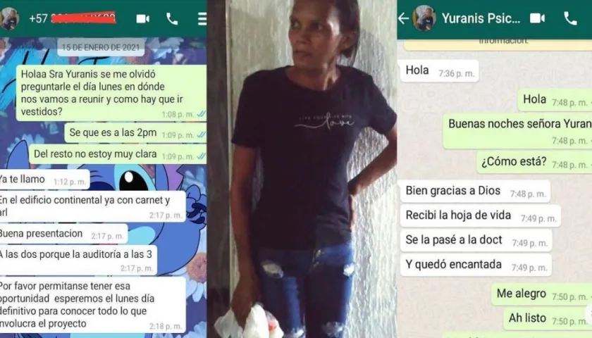 Algunos chats y Yuranis Cabarcas Escobar cuando fue encarada en su casa por los denunciantes.