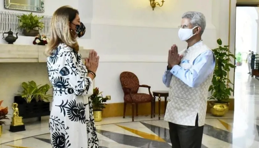 Los cancilleres de Colombia e India, Marta Lucía Ramírez y Subrahmanyam Jaishanka.