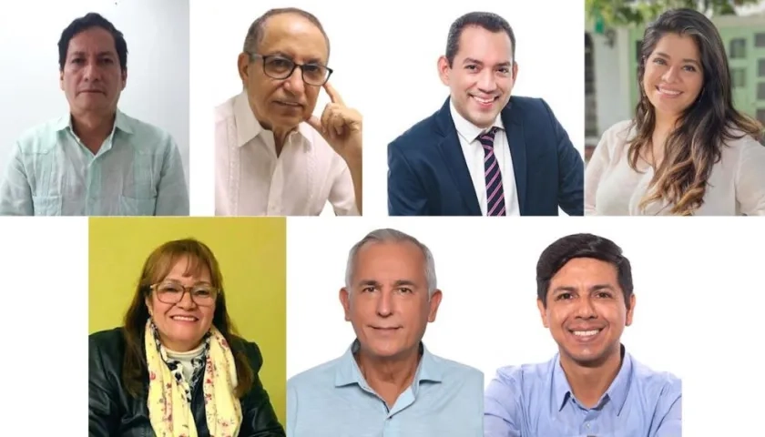 Los candidatos Álvaro Lastra, Alfredo Palencia, Danilo Hernández, Marcela Cuéllar, Carmiña Vargas, Alberto Moreno y Astelio Silvera.