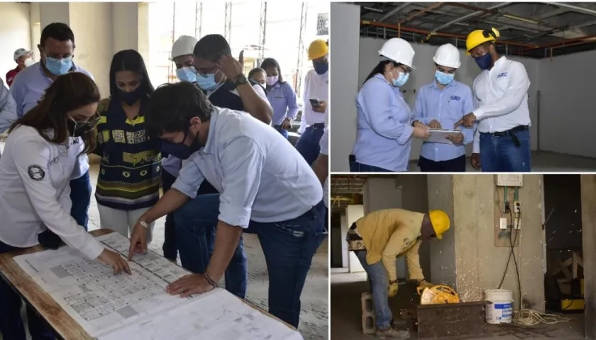 El alcalde Jaime Pumarejo durante su visita a la obra en el Hospital general de Barranquilla.