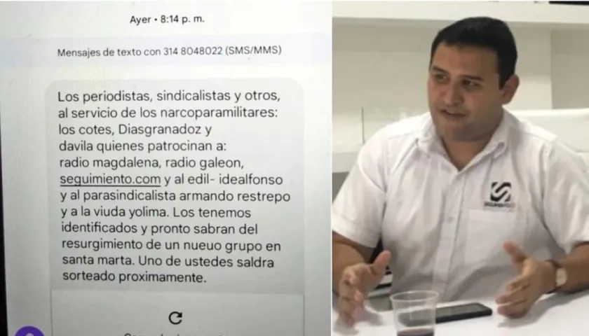 Mensaje de texto amenazantes en que se menciona a Polo Díazgranados, director de Seguimiento.