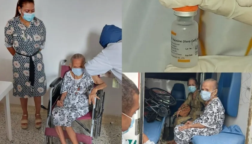 Francisca Mangonez Martínez recibiendo la vacuna.