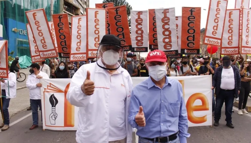 El presidente de Fecode, William Velandia, y el presidente de la CUT, Francisco Maltés.