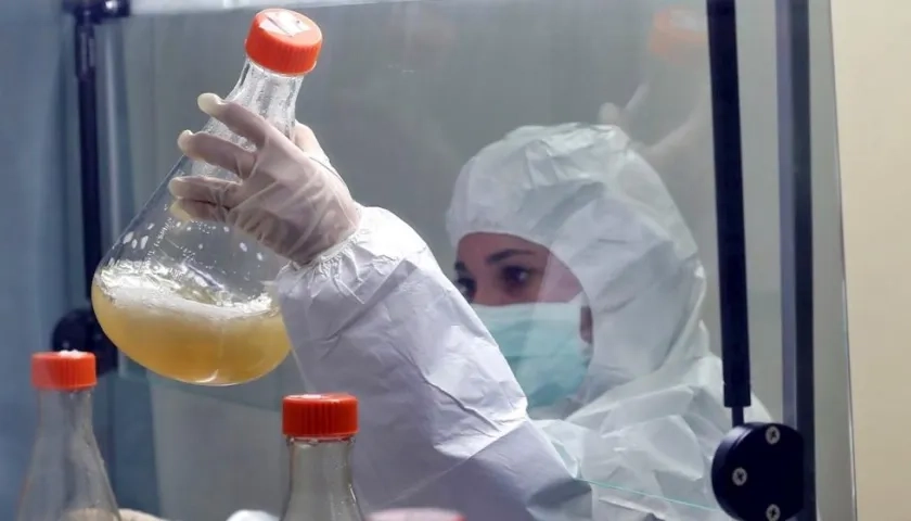 En la imagen un trabajador en un laboratorio continúa con la elaboración de los candidatos vacunales cubanos en La Habana (Cuba). 