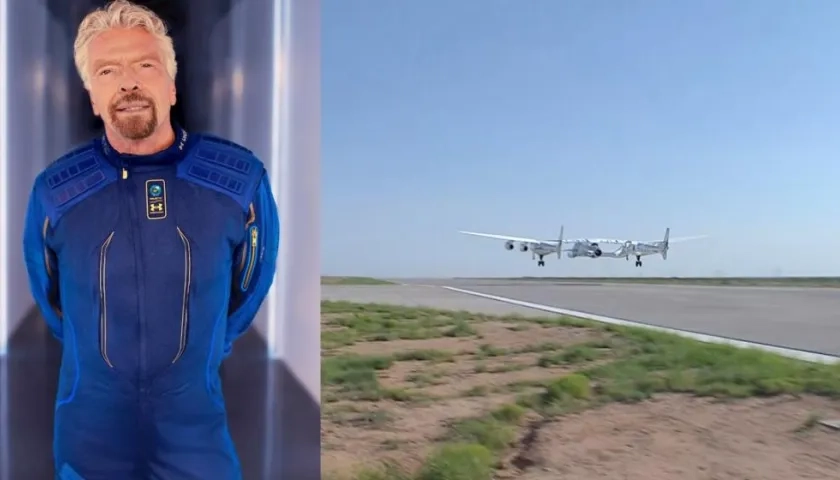 Richard Branson y el avión de Virgin Galactic.