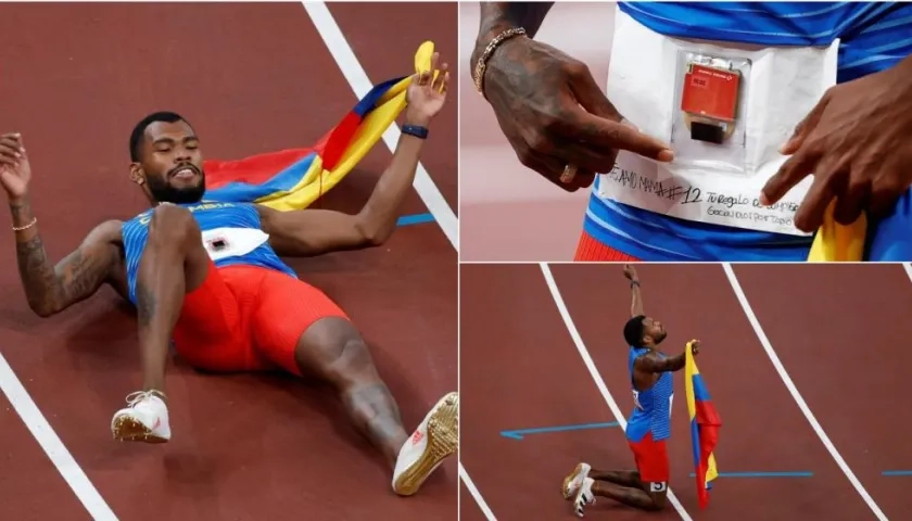 Anthony Zambrano, atleta colombiano, festeja su medalla de plata. 