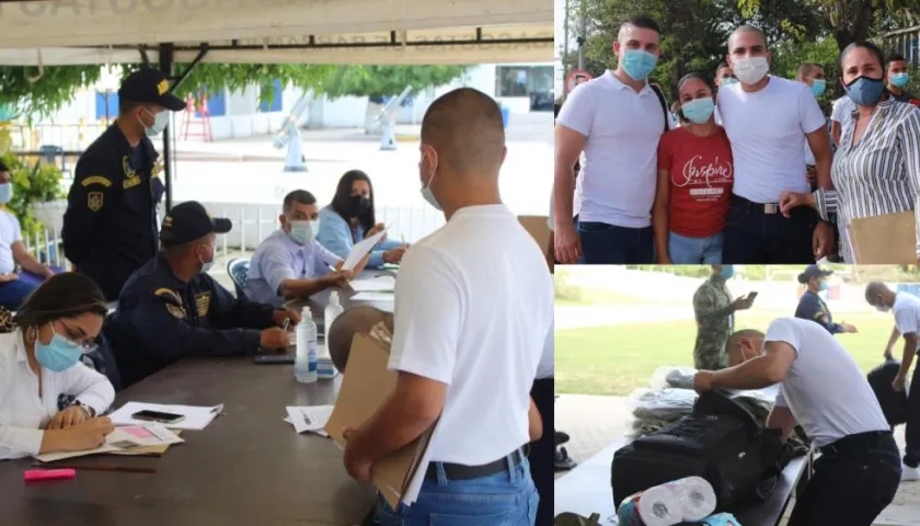 Jóvenes ingresando a la Escuela Naval de Suboficiales. 