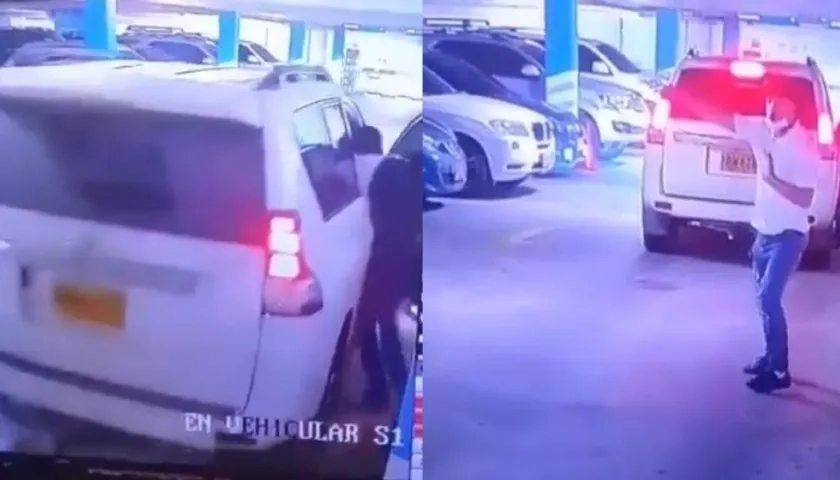 Momento del atraco en el parqueadero del hotel. 