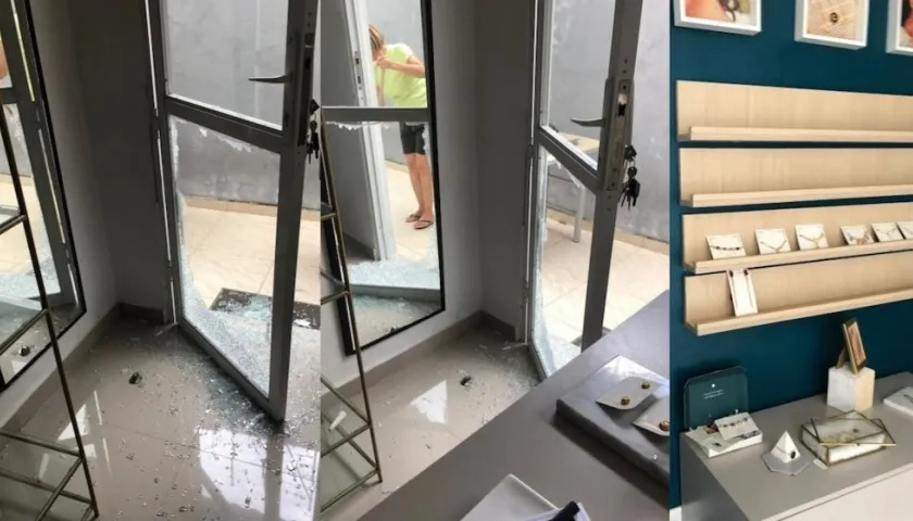 Destrozos y saqueo en la joyería.