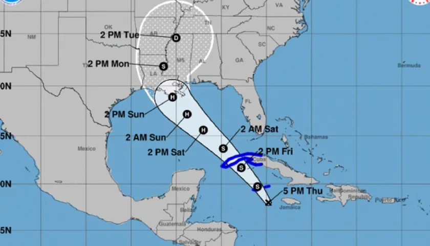 Cono de la posible trayectoria de la tormenta tropical Ida