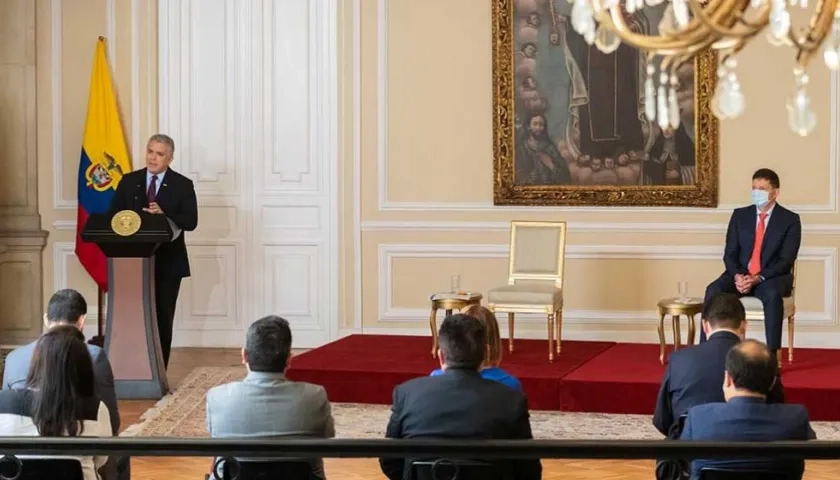 El presidente Iván Duque y el ministro de Justicia, Wilson Ruiz.