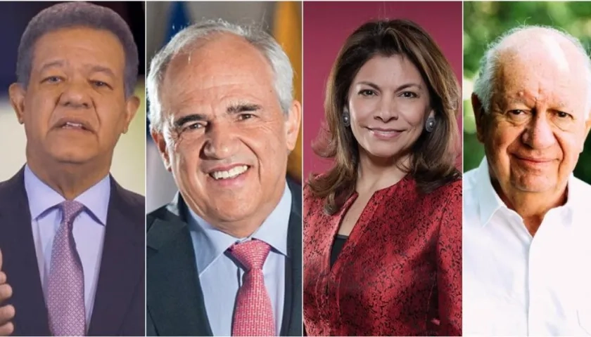 Leonel Fernández, Ernesto Samper, Laura Chinchilla y Ricardo Lagos, cuatro expresidentes latinoamericanos.