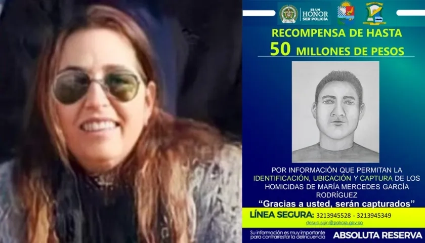 María Mercedes García Rodríguez y a la derecha, el retrato hablado del delincuente que la habría disparado.