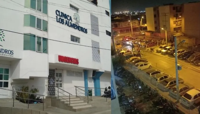 Clínica Los Almendros, a donde fue llevada la víctima; a la derecha, lugar de los hechos. 