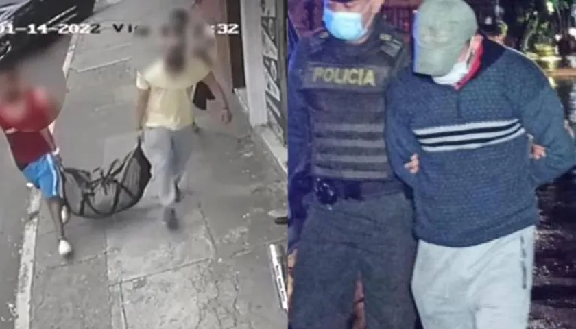 Imagen de la maleta con la mujer y del homicida.