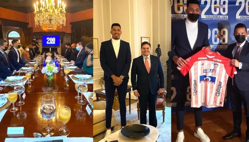 Jaime Echenique durante la recepción, con el Embajador Juan Carlos Pinzón y el Secretario de Deportes Gabriel Berdugo.