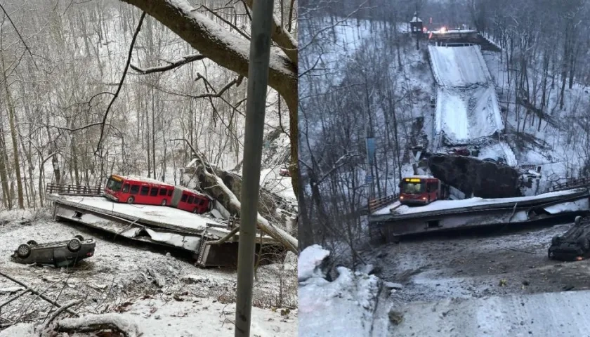 Así quedó el puente en Pittsburg.