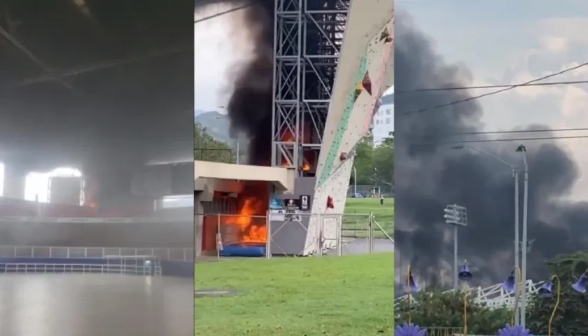 Momento del incendio en el velódromo Alcides Nieto Patiño. 