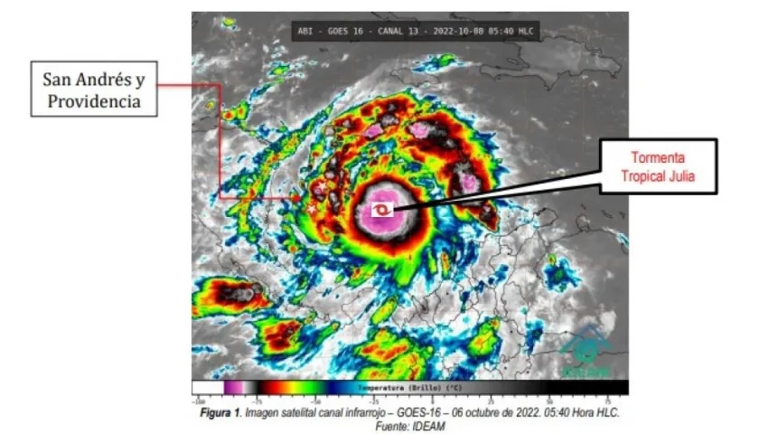 'Julia' en su desplazamiento hacia San Andrés este sábado.