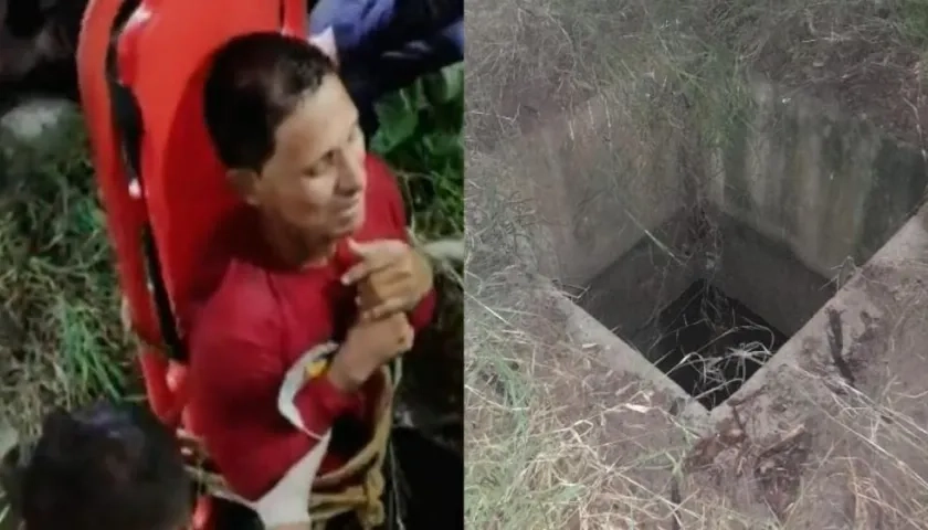 Rafael Eduardo Palacio Altamar siendo rescatado por los bomberos.